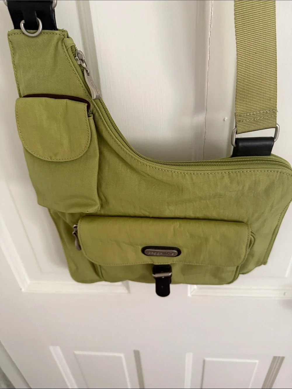 Baggallini Olive Crossbody Messenger Bag with Black Trim